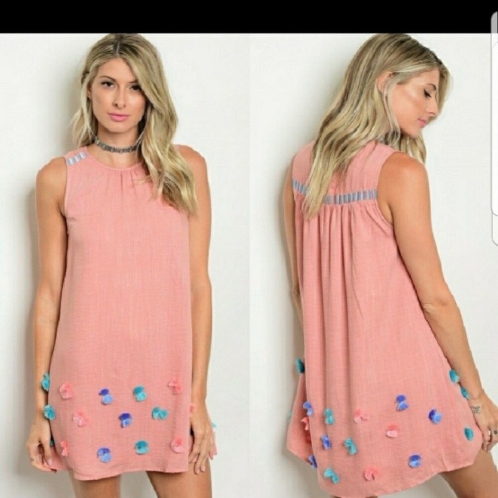 Pink lightweight Pom Pom dress cute
